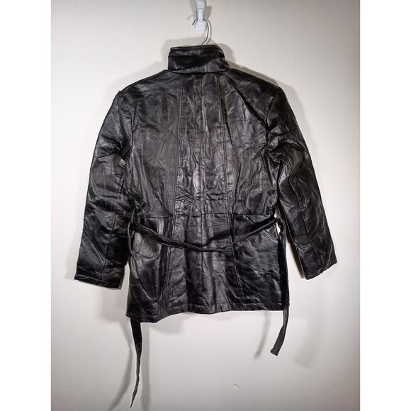 Giovanni Navarre Womens Black Leather Stone Design Zip Belt Jacket Size Small - Picture 8 of 8